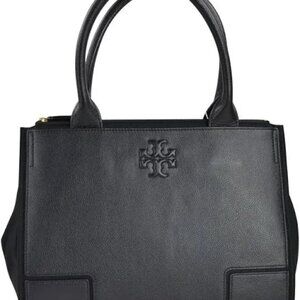 Tory Burch Ella Canvas & Leather Tote in Black